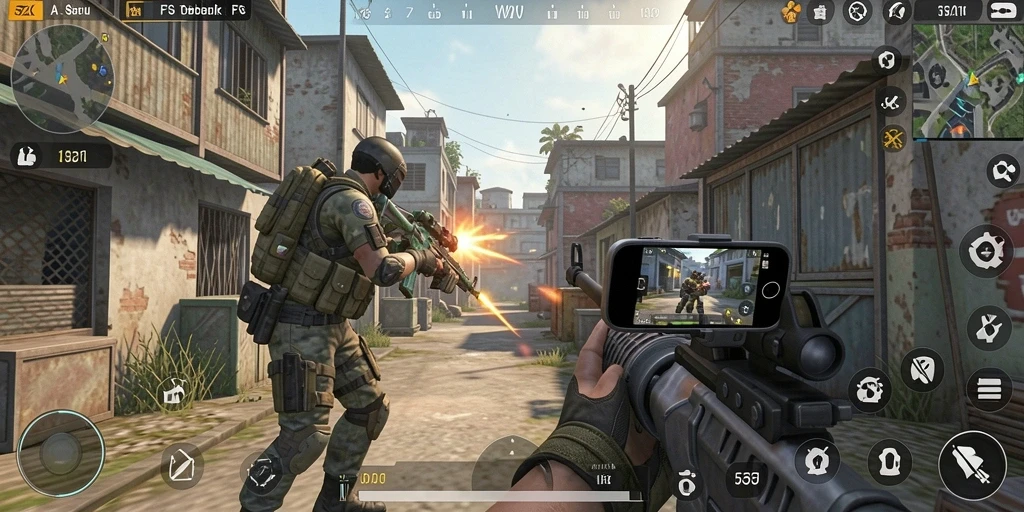 Screenshot gameplay <strong>5ZK</strong> menunjukkan aksi tembak-menembak yang intens.