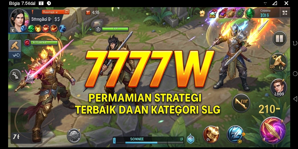 Screenshot gameplay 7777W yang menunjukkan strategi pertempuran SLG.