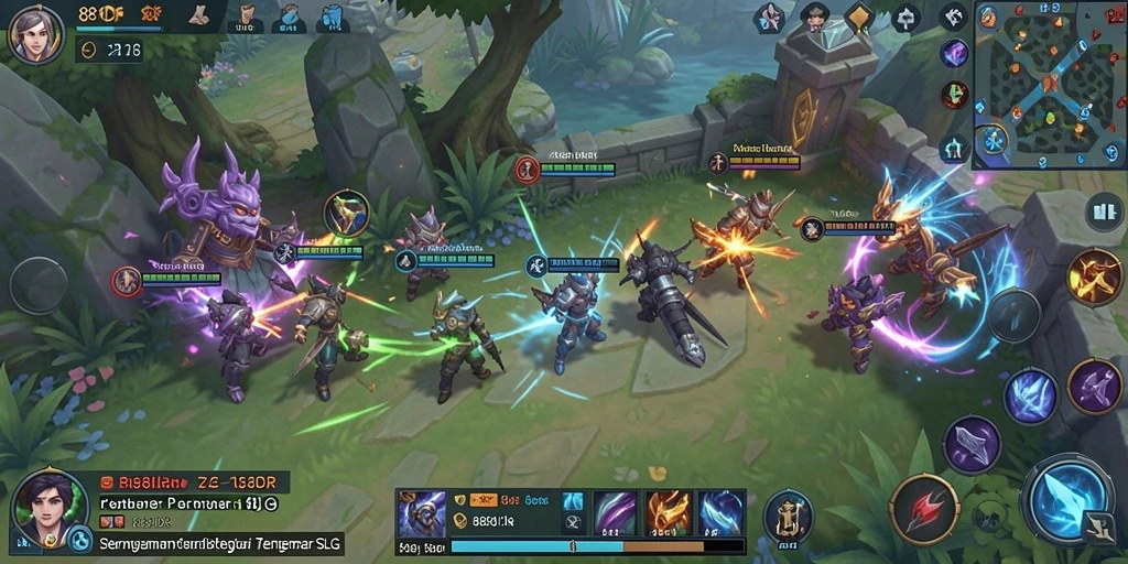 Screenshot gameplay yang menunjukkan strategi pertempuran yang mendalam.