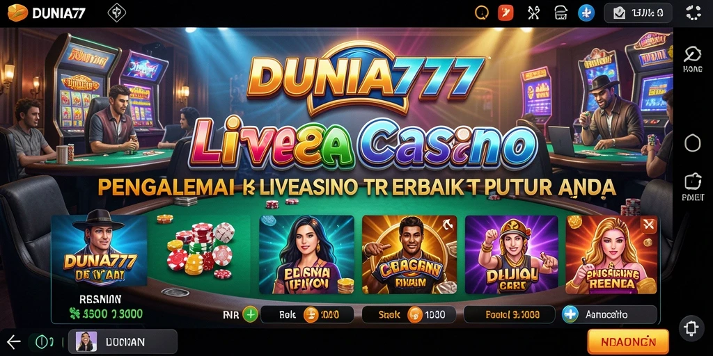 Screenshot gameplay DUNIA777 yang menampilkan dealer langsung dan permainan kasino.