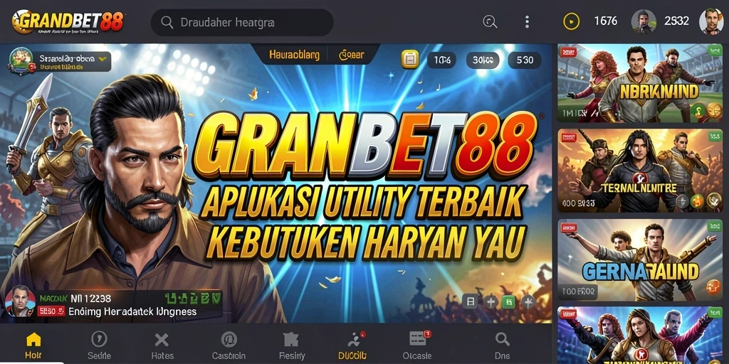 Tampilan screenshot utama GRANDBET88 yang menunjukkan fitur-fitur utility.