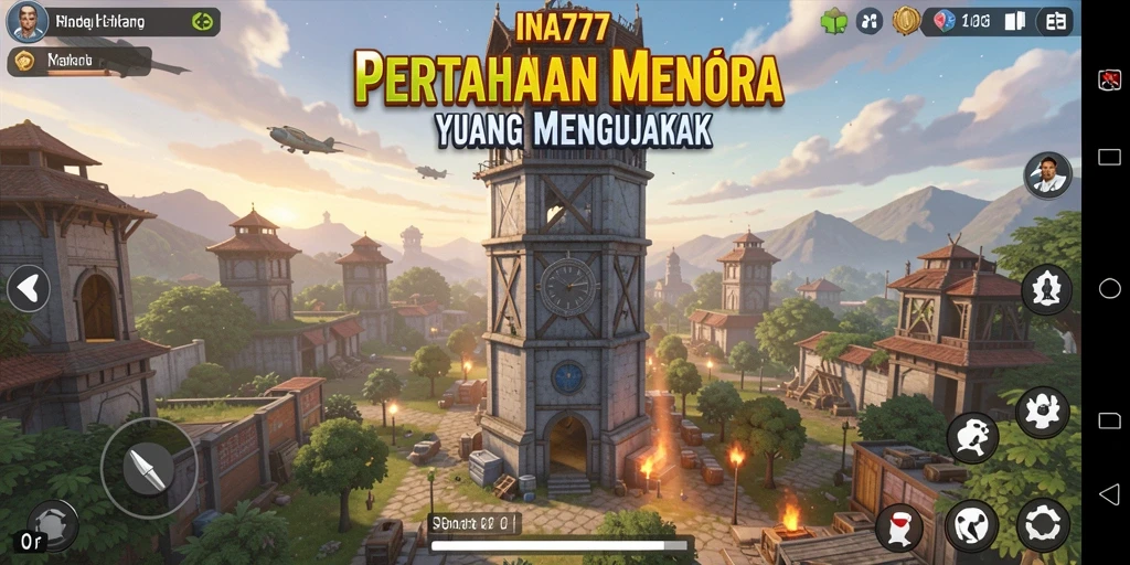 Screenshot tampilan gameplay Tower Defense INA777 yang menegangkan.
