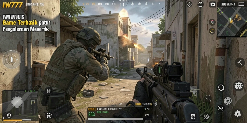 Screenshot gameplay IW777 menampilkan aksi menembak yang intens dan seru.