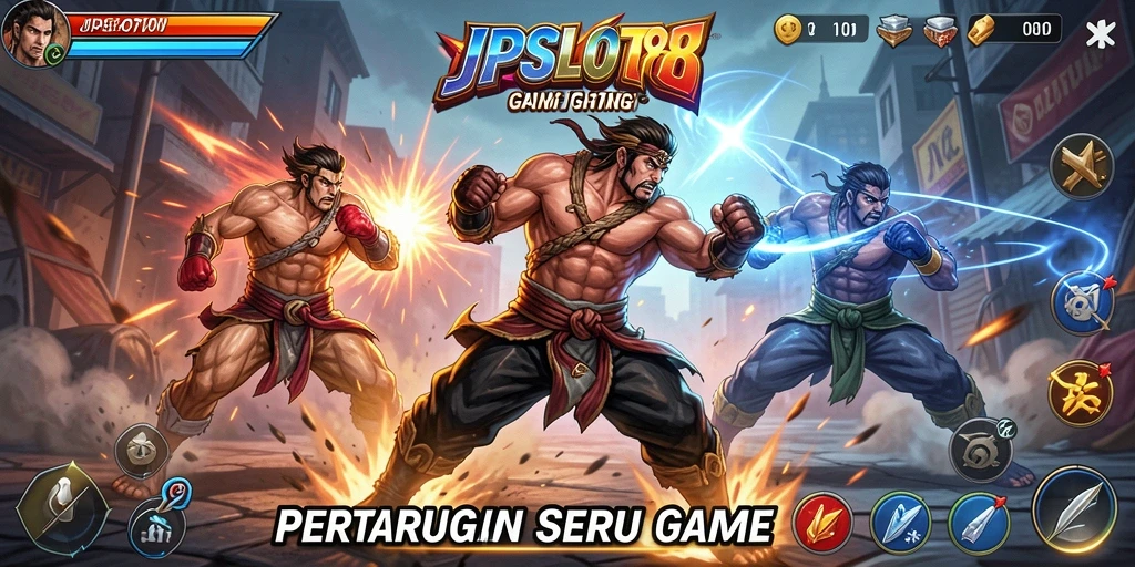 Screenshot menunjukkan pertarungan seru karakter dalam JPSLOT88.