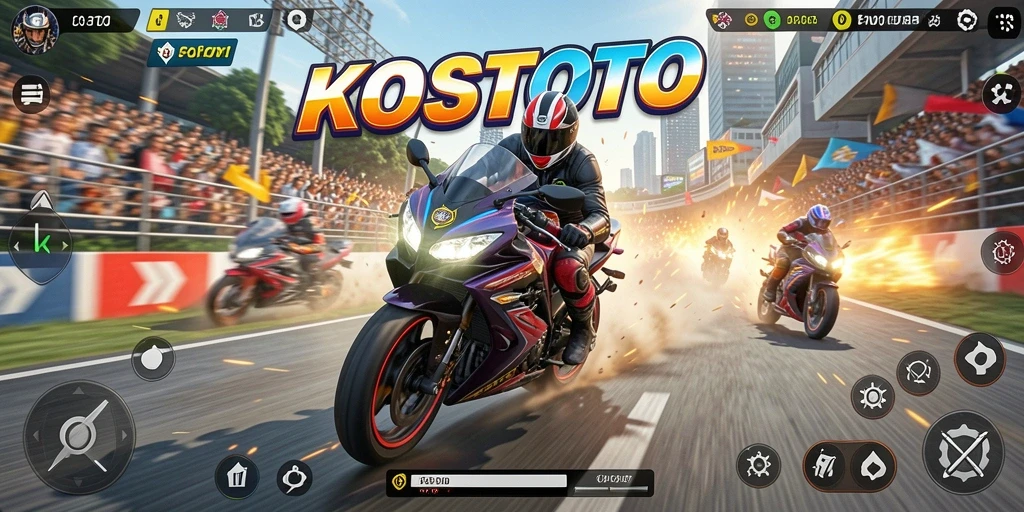 Gameplay balapan motor seru dan mendebarkan di KOSTOTO.