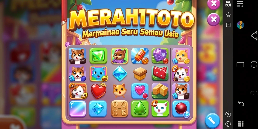 Screenshot gameplay MERAHTOTO yang menunjukkan keseruan mencocokkan permata.