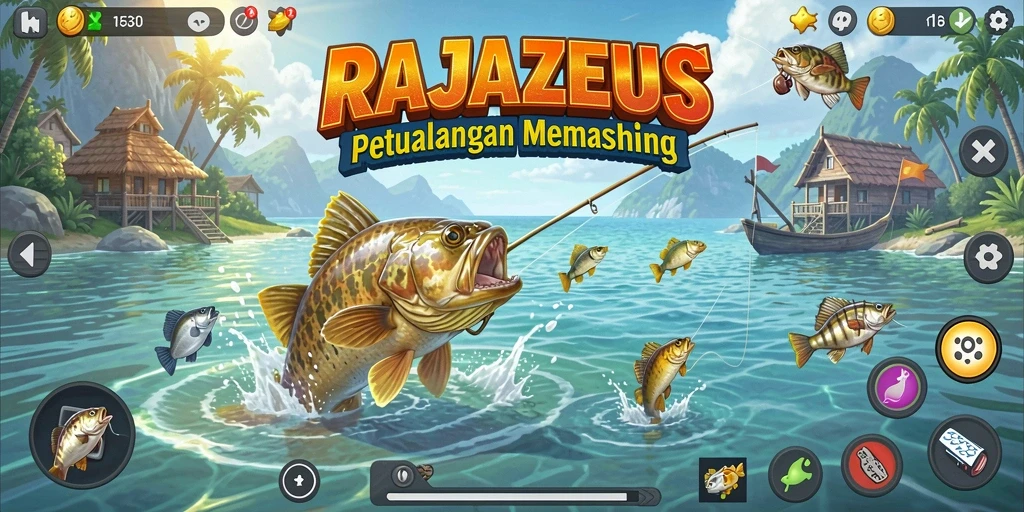 Tampilan gameplay RAJAZEUS menampilkan petualangan memancing yang seru dan menyenangkan.