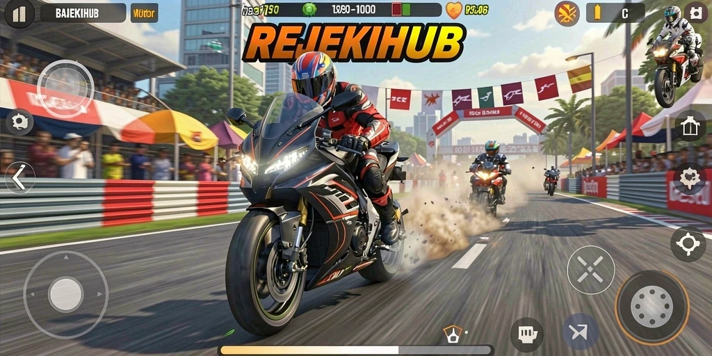 Tampilan gameplay seru dari balapan motor di REJEKIHUB.