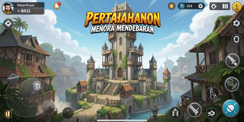 Tampilan gameplay RR33 yang menunjukkan pertahanan menara yang strategis.