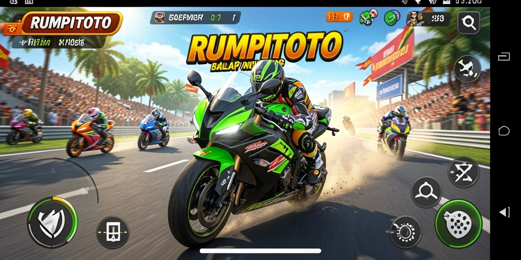 Screenshot menampilkan gameplay seru dari balapan motor di RUMPITOTO.