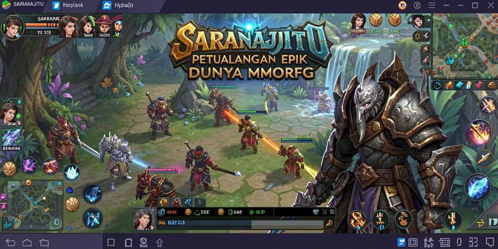 Screenshot gameplay SARANAJITU menampilkan aksi petualangan MMORPG yang epik.