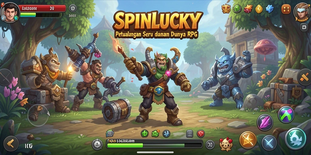 Gameplay RPG SPINLUCKY menampilkan pertarungan dan petualangan seru.