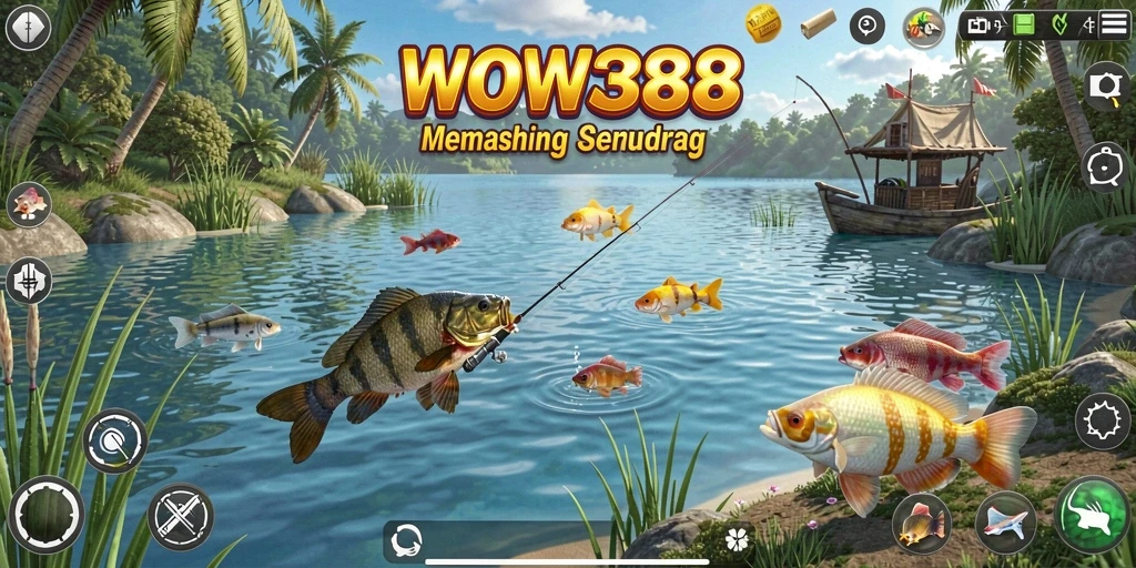 Screenshot gameplay WOW388 menampilkan petualangan memancing yang seru dan menantang.